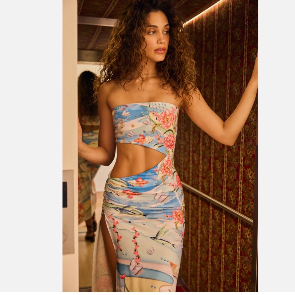 Agua Bendita Gwen Nacar Midriff Cut Out Bandeau Resort Long Swimwear Dress Nwt - Picture 2 of 10